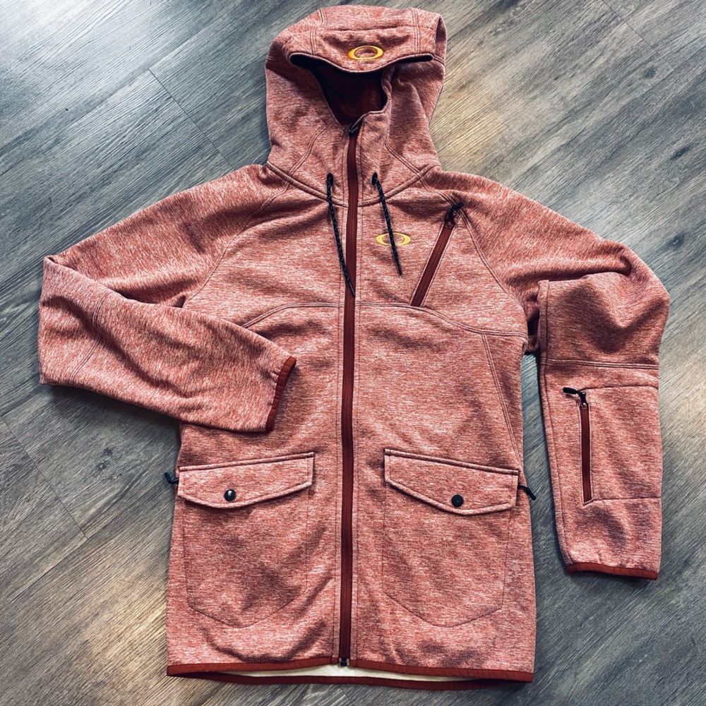 Oakley Mens Full Zip Technical Hoodie Rust Orange‎ Heather Fleece Lined Small